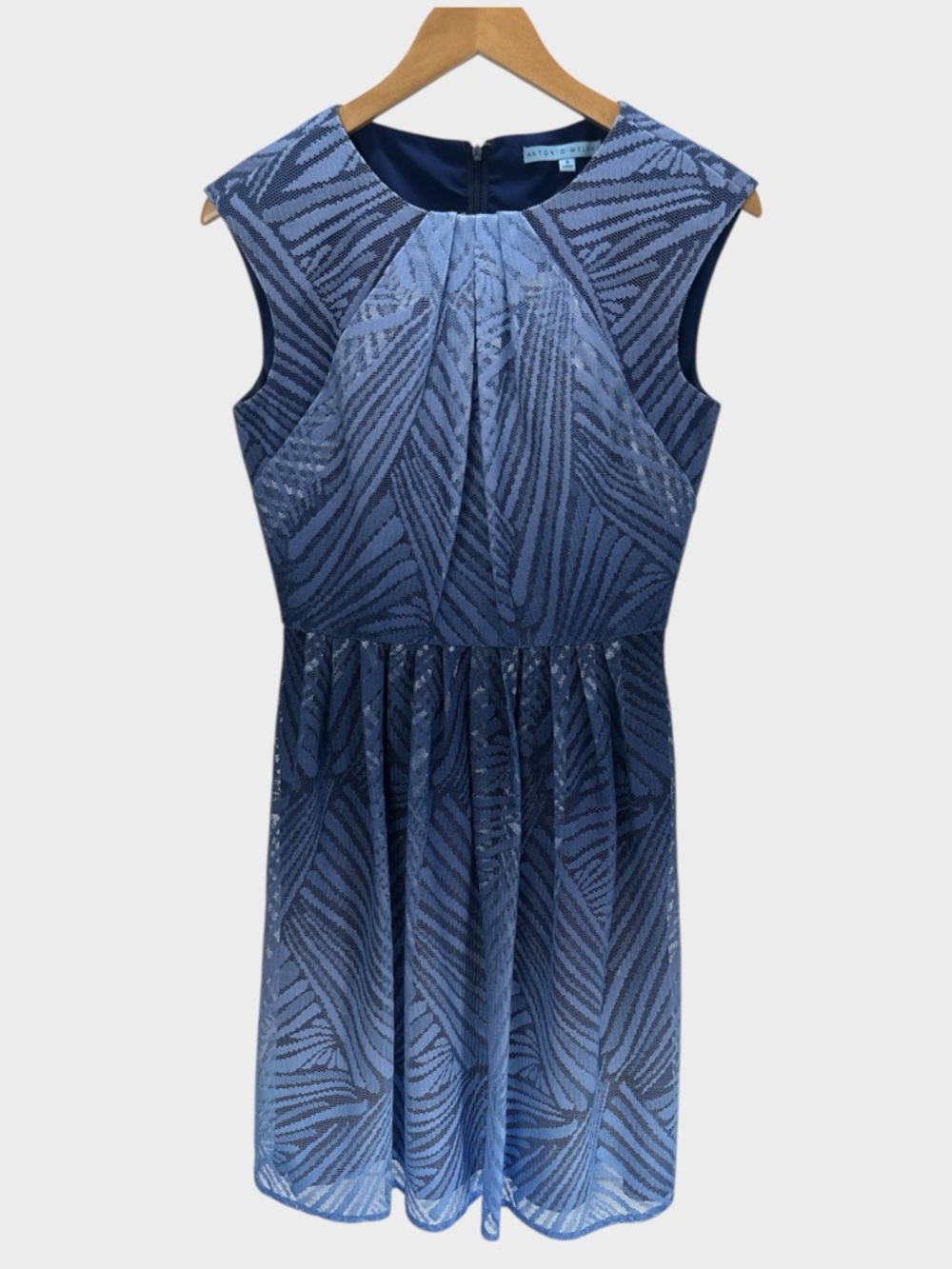 Antonio Melani Blue Ombre Fit Flare Mini Dress Pleated Textured Wedding Party 4